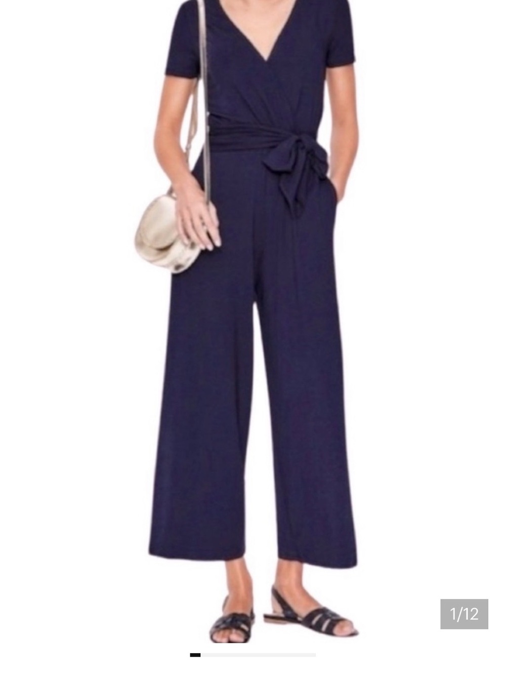 Boden ellen Navy Short-Sleeve Wrap Wide-Leg Jumpsuit.